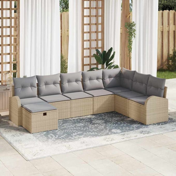 vidaXL Bankstel 8 st beige en lichtgrijs poly rattan