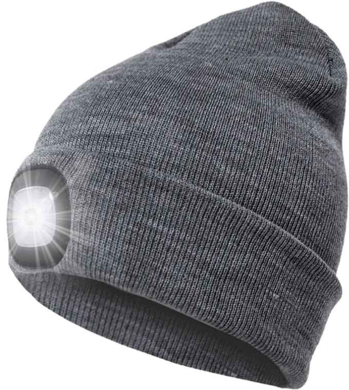S4D® - Muts LED Verlichting - Muts Heren en Dames - Sportmutsen - Beanie Muts - Hoofdlamp - Onze Size - Grijs