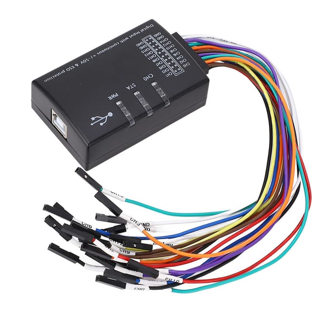 Logische Analysator 16 Kanaals 100M Samplefrequentie Compacte USB Logische Analysator voor Windows black