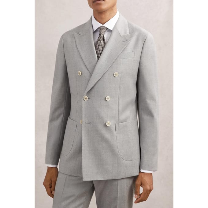 Reiss Db Peak Flannel Blazer Soft Grey Größe: 42 | Blazer Outlet | Herren | Grau
