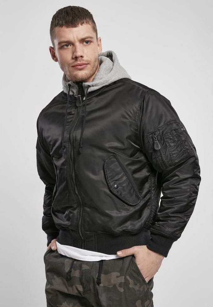 Brandit - Hooded MA1 Bomber jacket - 7XL - Zwart/Grijs