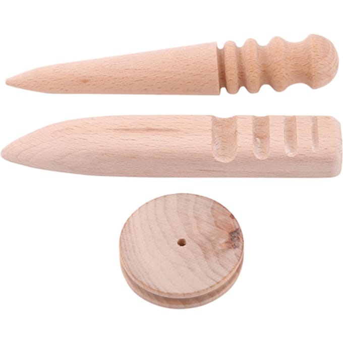 3 Types Brunissoir de Bord en Bois et Cuir Outil de Polissage et de Meulage(Ensemble 3 en 1) beige