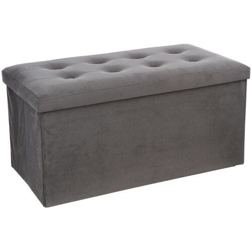 Atmosphera Poef/hocker - grijs - MDF/fluweel - 76 x 38 x 38 cm - opvouwbaar - opbergbox