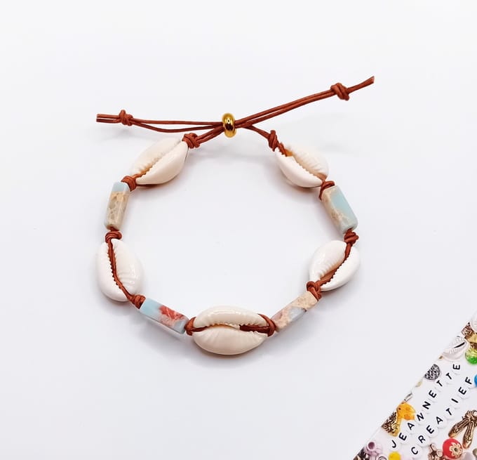 Jeannette-Creatief® - Kauri - Jaspis Light Cyan - Dames Armband - Leren armband - Natuursteen