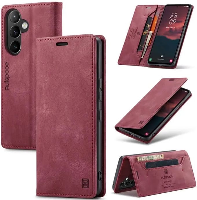 Luxe Flip Case met RFID Bescherming Kaarthouder en Magneetsluiting voor Galaxy A54 (5G) _ Rood