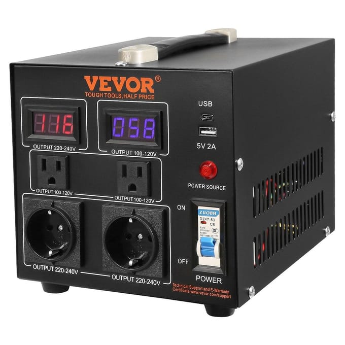 Spanningsomvormer Transformator, 2000VA, Robuuste Stap Omhoog/Omlaag Transformator, Converteert van 110 Volt naar 220 Volt en van 220 Volt naar 110 Volt, met VS