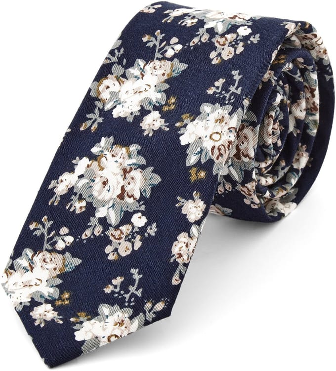 Stropdas met blauwe & witte bloemen