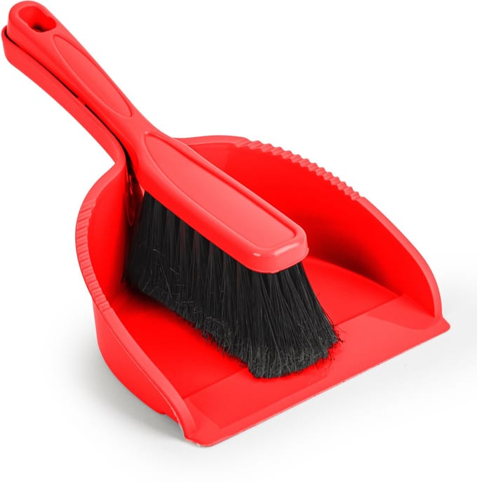 Plasticforte Stoffer en blik set - Small Size - rood - zachte borstel - kunststof - 24 x 17 cm