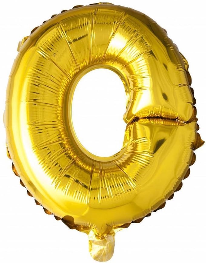 Folie Ballon Letter O Goud 41cm met Rietje