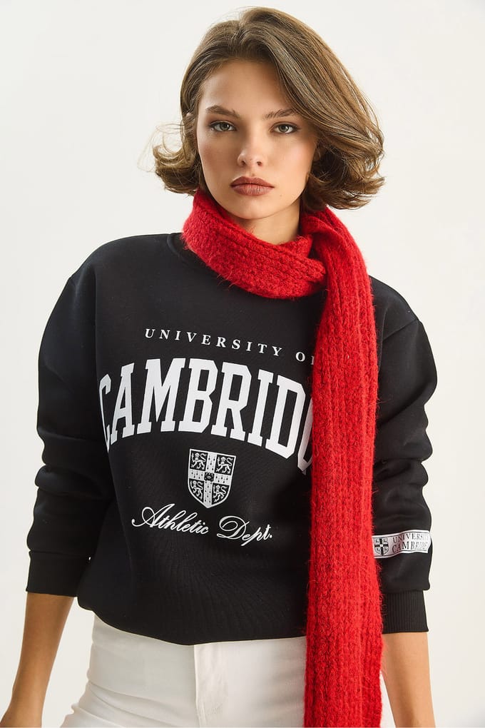 Geprinte Geribde Ronde Hals Sweater