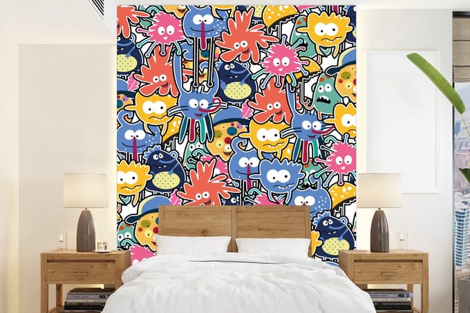 Behang - Fotobehang Design - Grappig - Abstract - Rood - Blauw - Kids - Breedte 190 cm x hoogte 260 cm