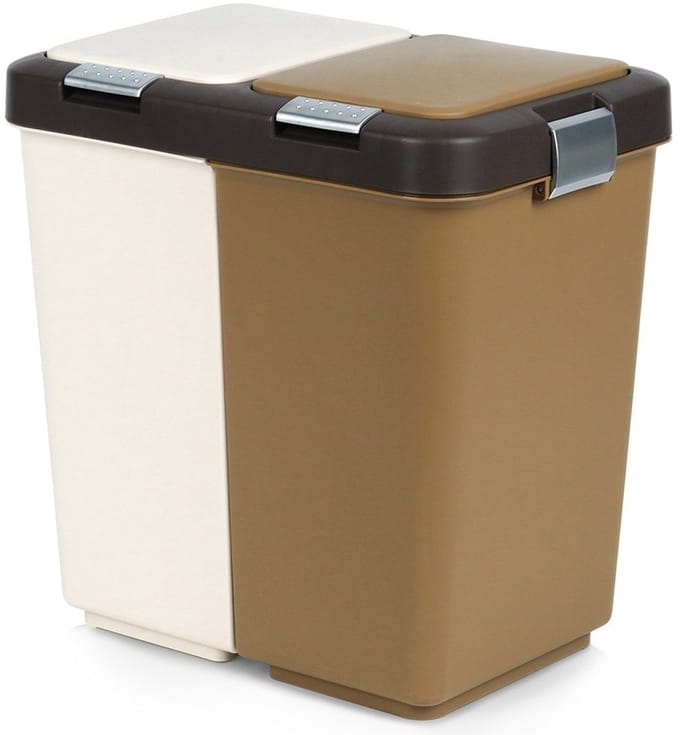 Orion Dubbele Afvalscheidingsbak met 2 x 10 L Compartimenten, Wit en Bruin