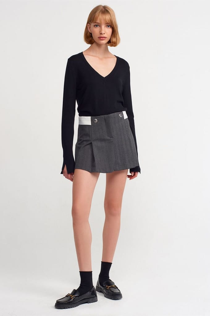 Hoge Taille Plissé Mini Rok Met Riem