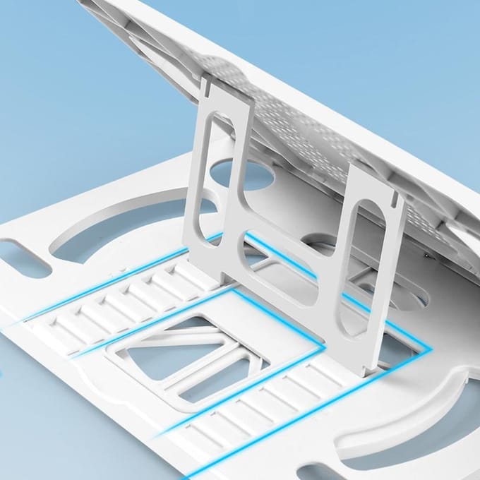 Support pour ordinateur portable en silicone PP et ABS pliable, réglable à 8 vitesses, support de refroidissement pour ordinateur portable blanc