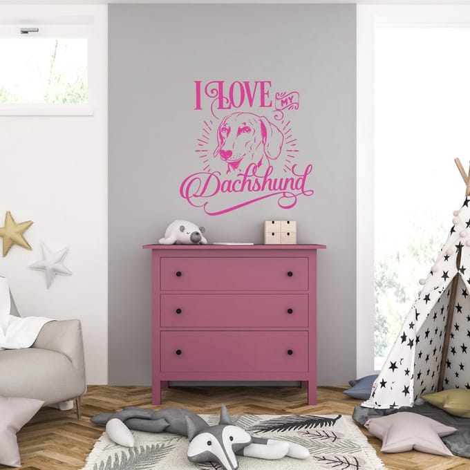 Muursticker - I Love My Dachshund - 46,4 x 46,4 - Roze