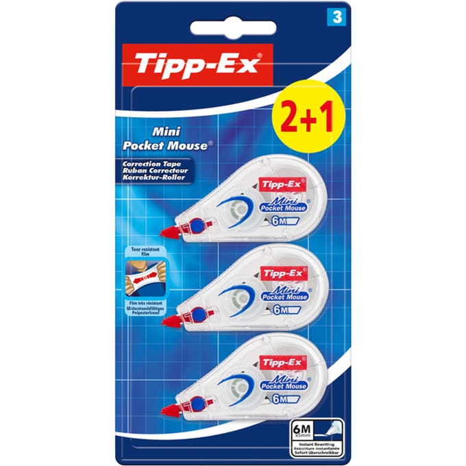 Tipp-ex - Correctiemiddelen - Pocket mini mouse 5 mm 2+1 - Beschermdop - Miniformaat