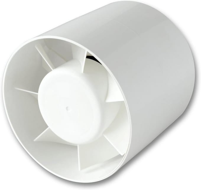 Afvoerventilator - Ventilator leiding - Lucht afvoeren - Geluidsarm - 120/125 mm - Wit