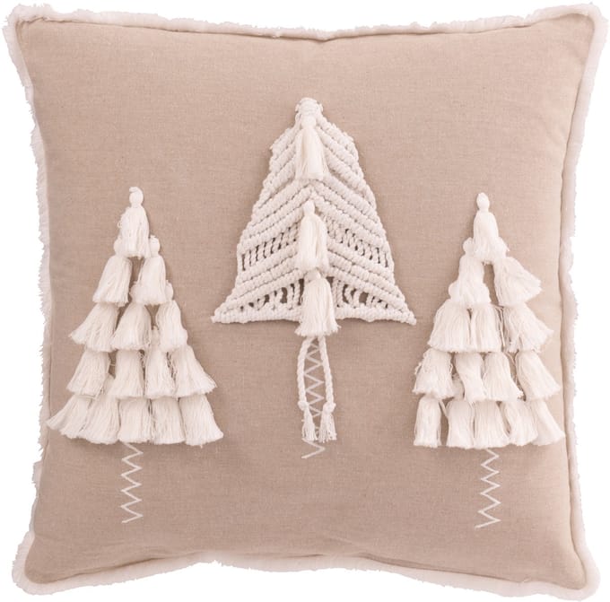 J-Line kussen Kerstbomen Kwasten - katoen - beige/wit