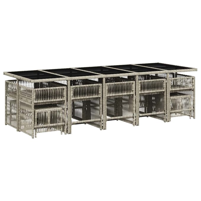 vidaXL - 15-delige - Tuinset - met - kussens - poly - rattan - lichtgrijs