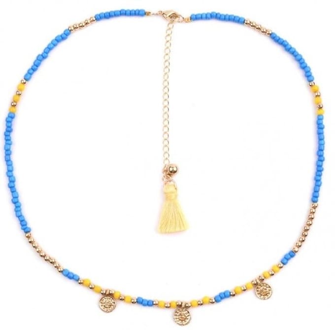 She life style - Choker / ketting met munten - 36-43 cm - Goud/Blauw/Geel