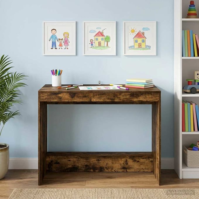 vidaXL - Bed - Bureau - Gerookt - eiken - Bewerkt - hout - 100 - x - 45 - x - 75 - cm