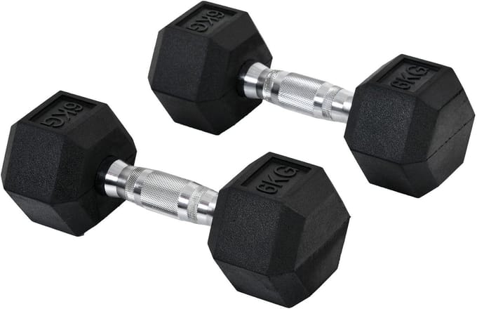 Kurzhanteln - 2 x 6 kg - Hexagon Dumbbellset - Gietijzer Met Rubber - Zwart