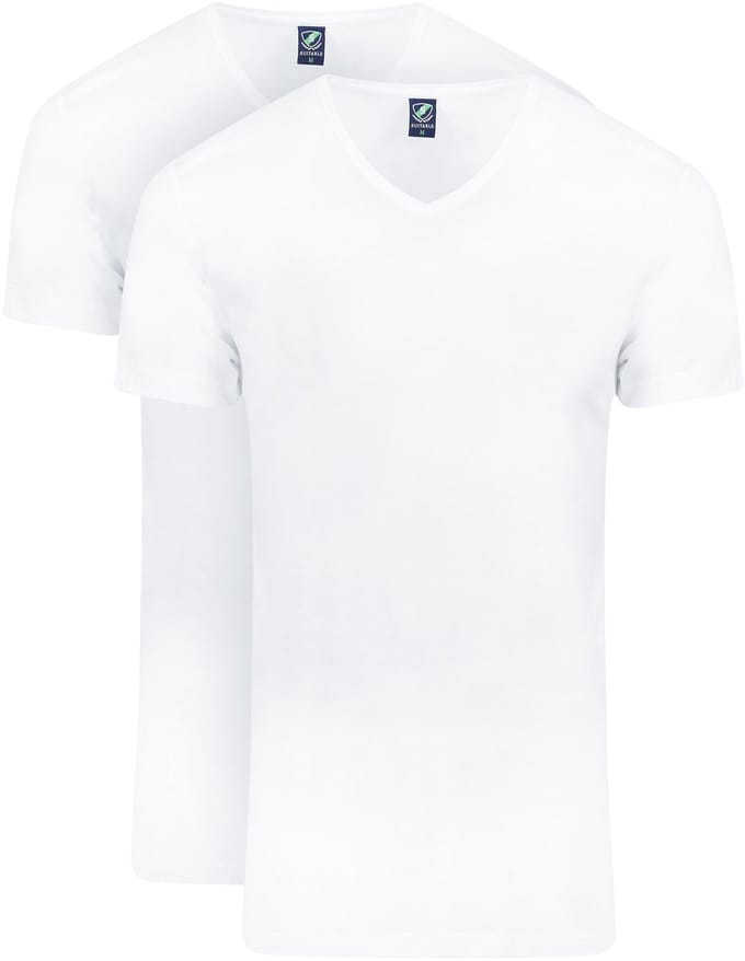 Suitable Vibambo T-Shirt V-Hals Wit 2-Pack - Maat L - Heren - Basic T-shirt - Ondershirt - Bamboo extra zacht en soepel ondershirt