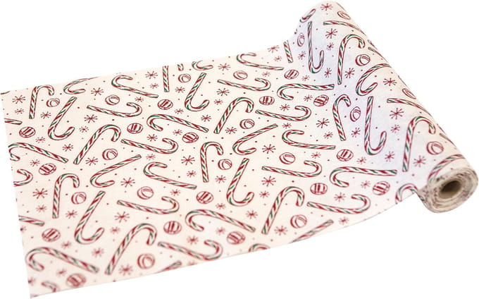 HOBI - Tafelrunner van stof met zuurstokken en glitter 3m kerstdecoratie