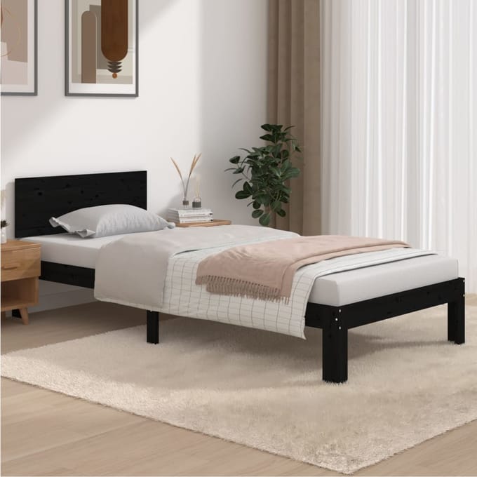 vidaXL - Bedframe - massief - grenenhout - zwart - 90x200 - cm