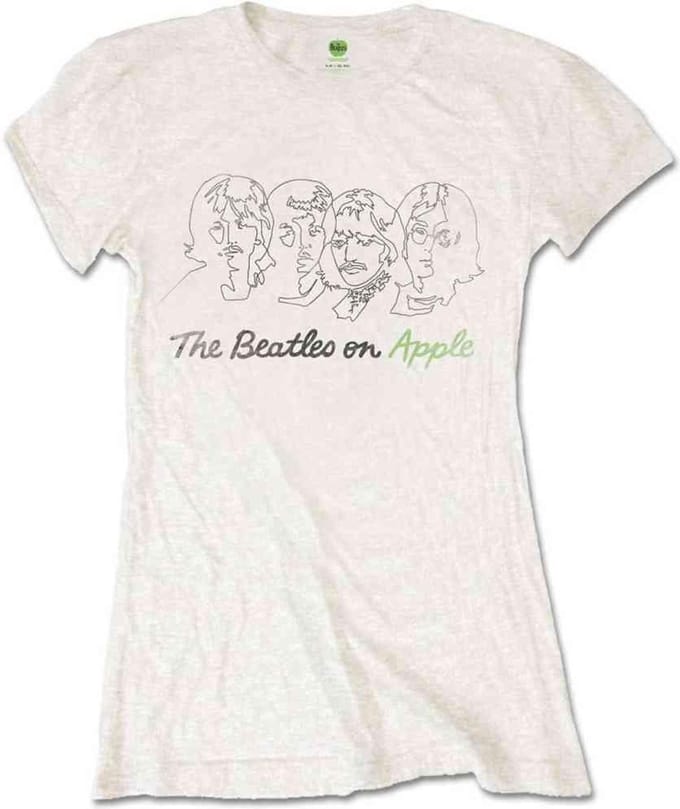 The Beatles - Outline Faces on Apple Dames T-shirt - S - Wit