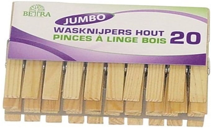 Wasknijpers Jumbo hout set à 20