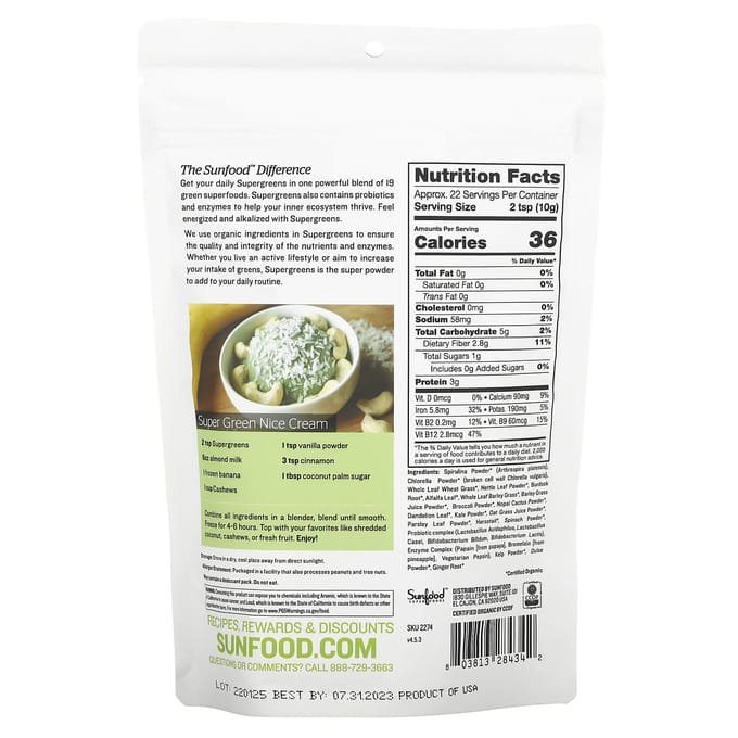 Biologische Super Groen, 227G(8oz)