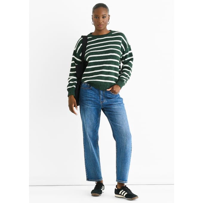 Groene gestreepte oversized trui met grove brei