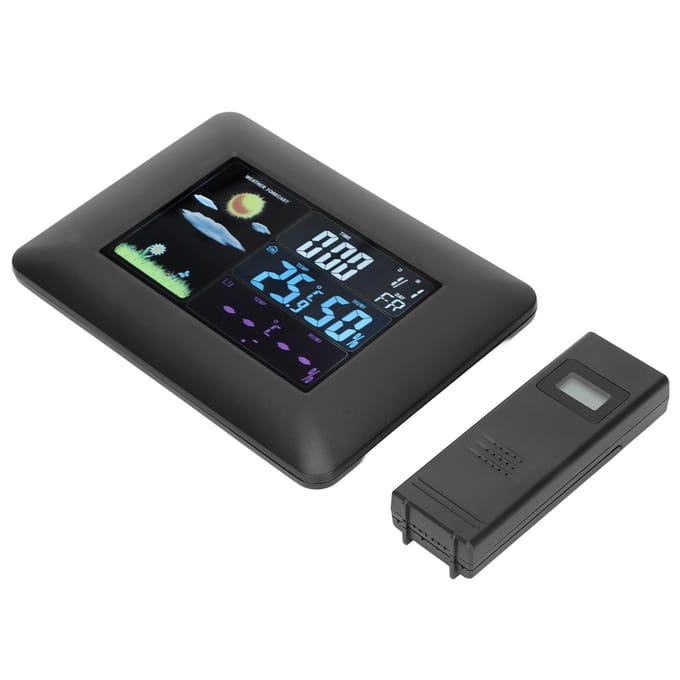 Digitaal Draadloos Weerstation Binnen Buiten Thermometer met Sensor Temperatuur Vochtigheid EU Plug black