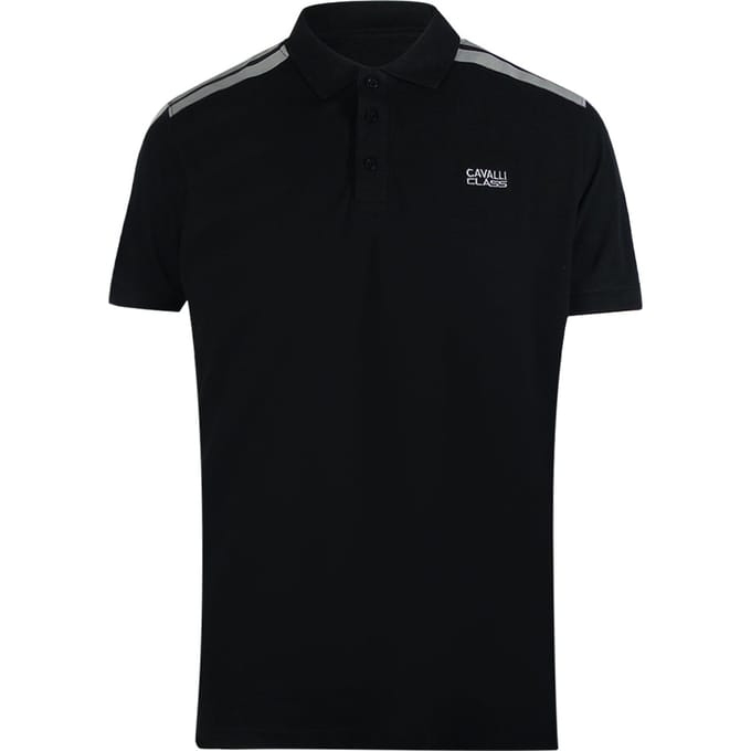 Cavalli Class Getapete Schouders Zwart Poloshirt
