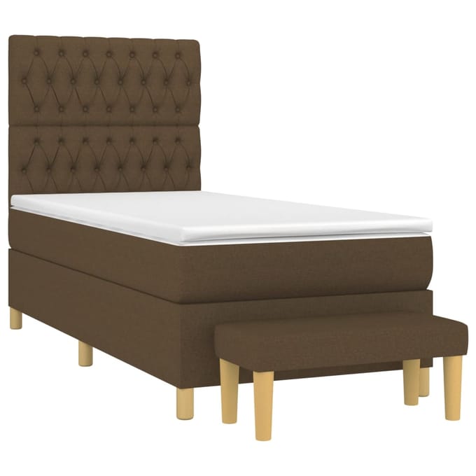 vidaXL - Boxspring - met - matras - stof - donkerbruin - 100x200 - cm