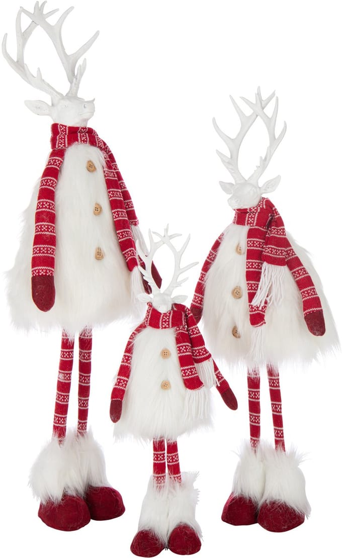 J-Line figuur Hert Bont + Sjaal - polyresin - wit/rood - large