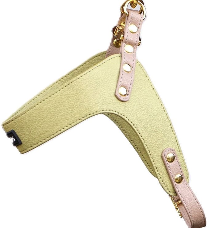 Cavlicious® hondentuigje veganleder - medium hond - harnas hond - geelgroen - S