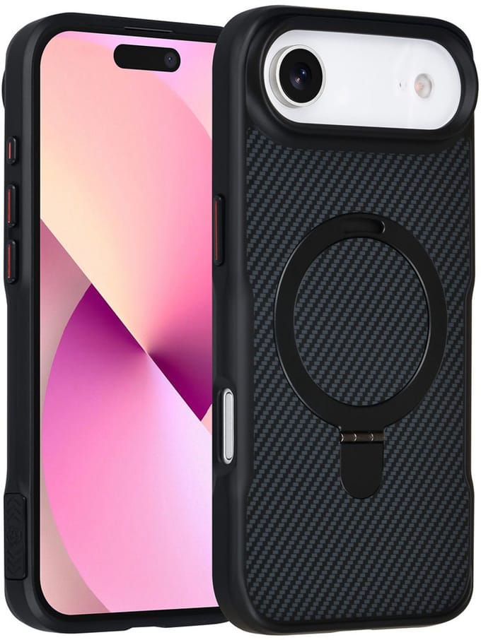 TUNIQ Back cover voor iPhone 17 Air - MagSafe - Ring Stand - Carbonfiber - Zwart