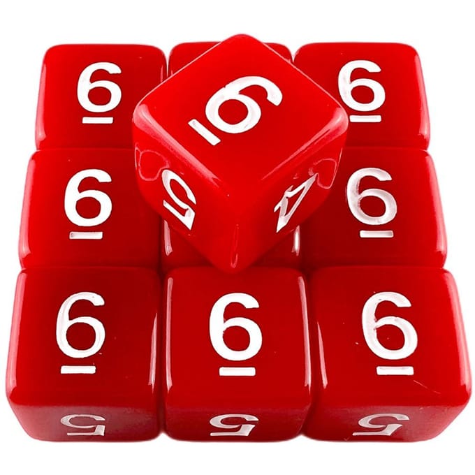 Dés Multi-faces D6 16mm Kit de Jeu de Dés Numériques 6 Faces 10 Pièces pour Jeux de Société rouge