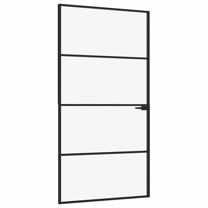 vidaXL - Binnendeur - 102x201,5 - cm - gehard - glas - en - aluminium - smal - zwart