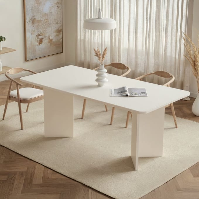Skye Decor, Eettafel, Linza - Wood White, Gemelamineerde spaanplaat, Hout wit, 180 x 90 x 75 cm