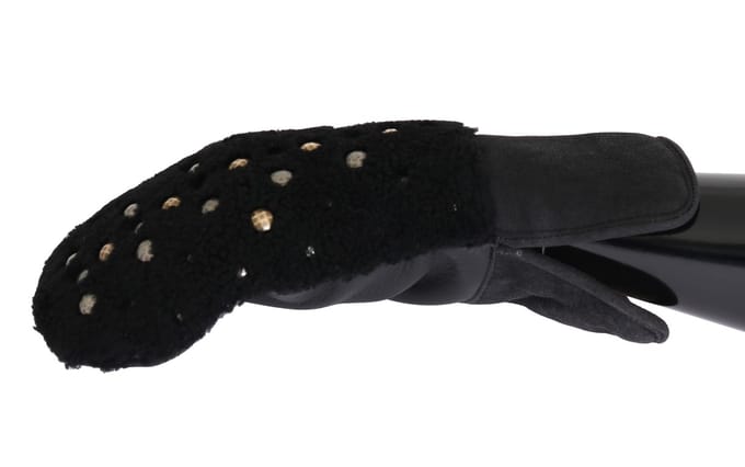 Dolce & Gabbana Zwarte Lederen Schapenvacht Geopende Handschoenen