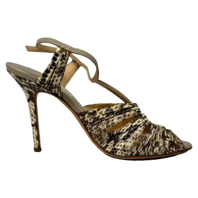 Jimmy Choo Python-gebosseleerde Enkelband Sandalen in Dierenprint Leer