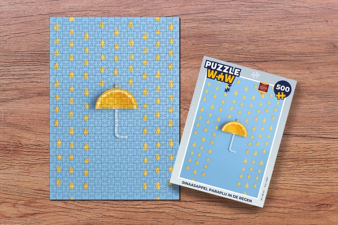Puzzel Sinaasappel paraplu in de regen - Legpuzzel - Puzzel 500 stukjes