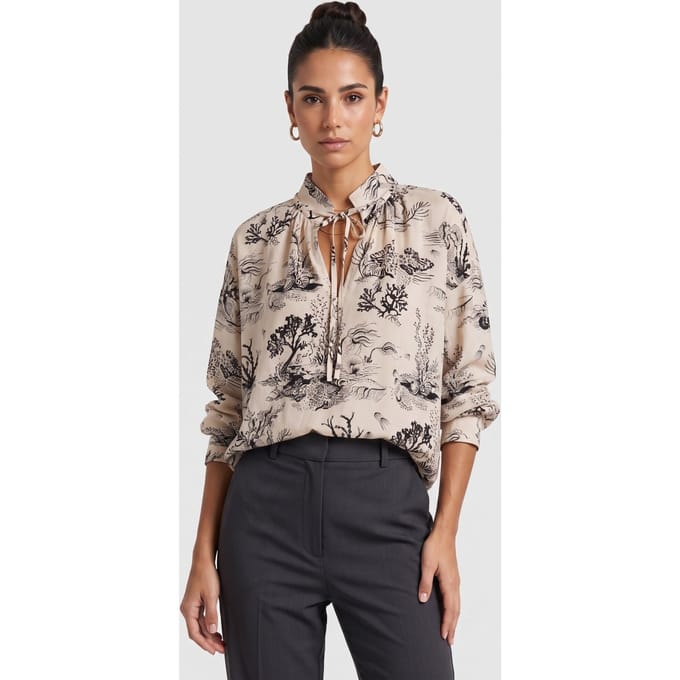 ARKET Hawa Printed Blouse Beige Größe: 32 | Longsleeves Outlet | Damen | Braun
