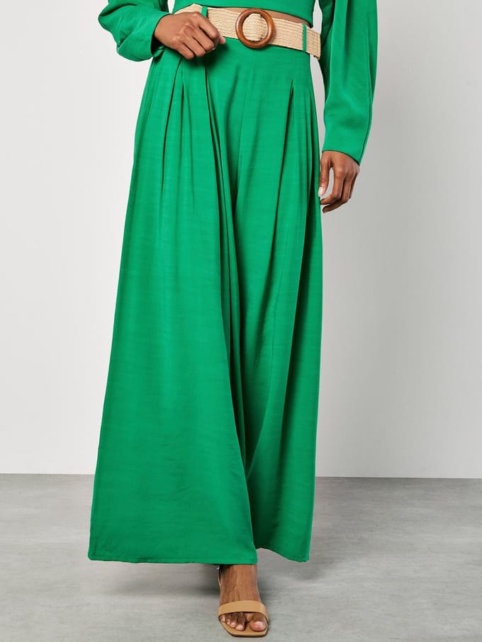 Geplooide palazzo-broek met riem