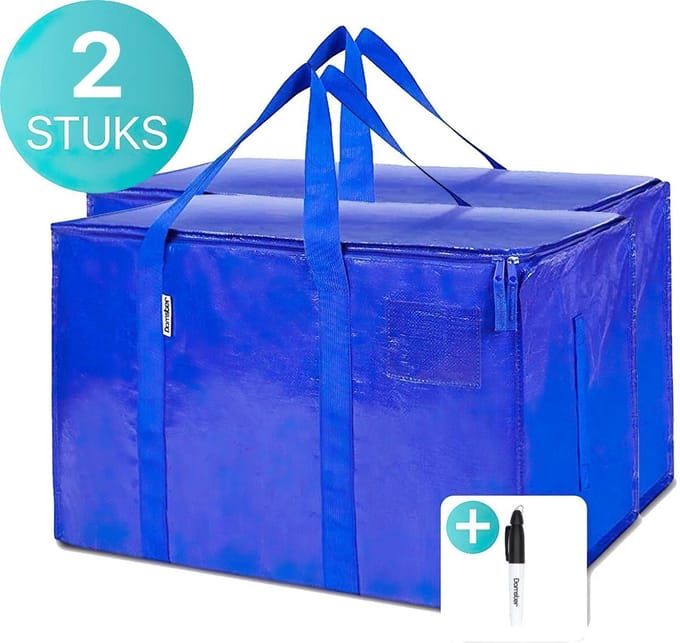 Damster XL opbergtassen - 2 stuks - big shopper met rits - waterdicht - blauw