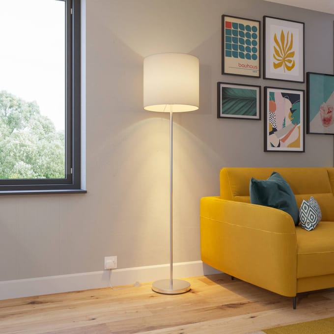 Lindby - vloerlamp - 1licht - stof, metaal - H: 166 cm - E27 - wit, mat nikkel