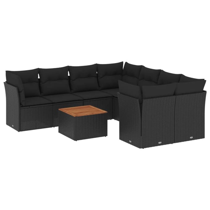vidaXL - 9-delige - Loungeset - met - kussens - poly - rattan - zwart